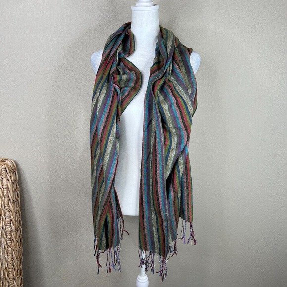 Striped Scarf Colorful Boho Classic Lagenlook - Picture 1 of 6